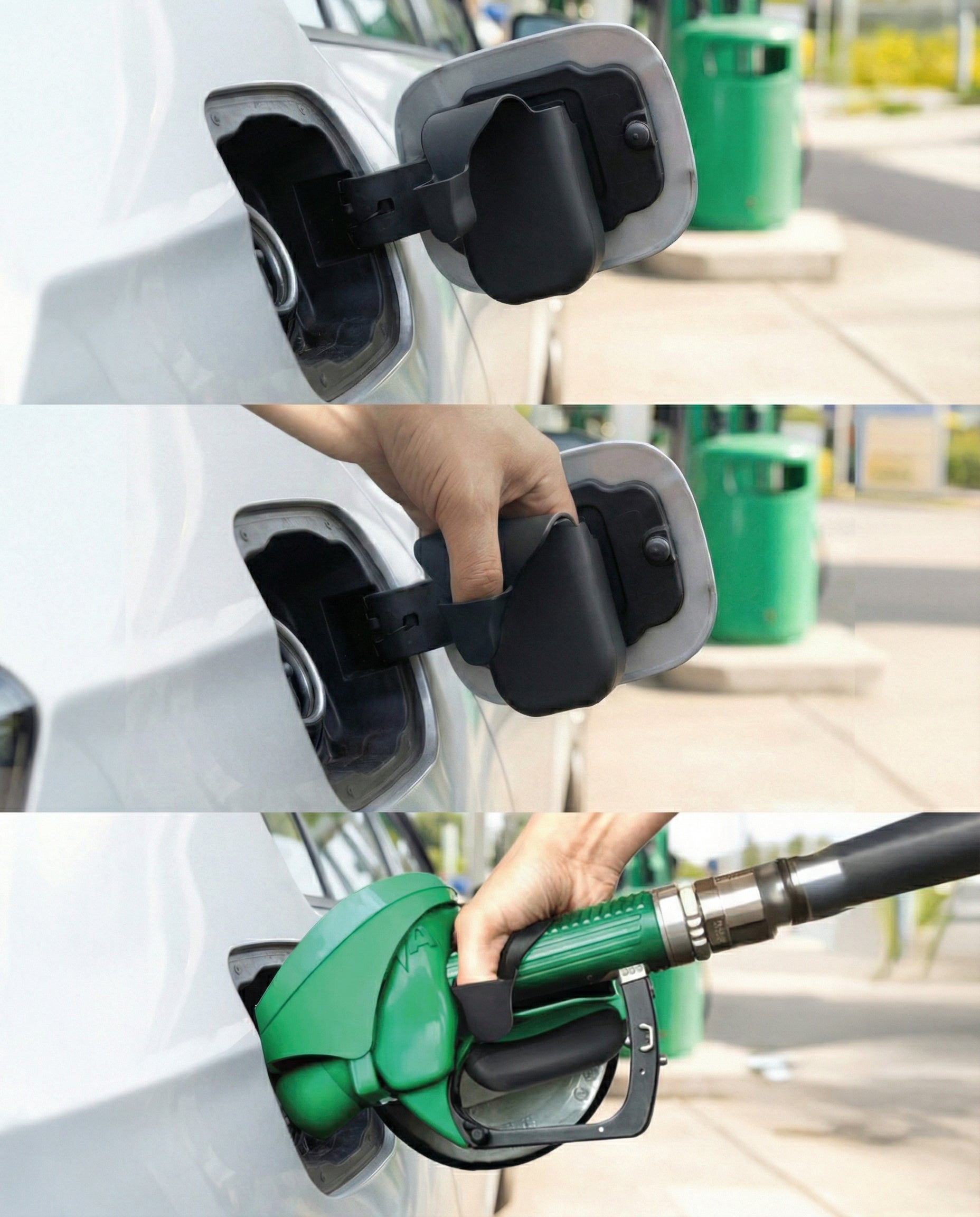 TankBuddy handschoen gebruikt tijdens het tanken om contact met bacteriën op de tankpomp te vermijden.